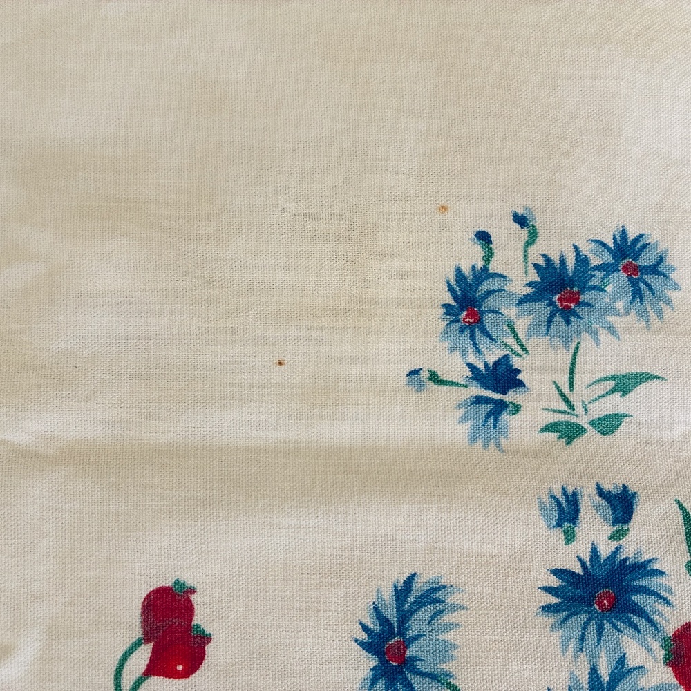 Vintage Floral Blue And Red Cotton Square Tablecloth 50x53 - Picture 3 of 6
